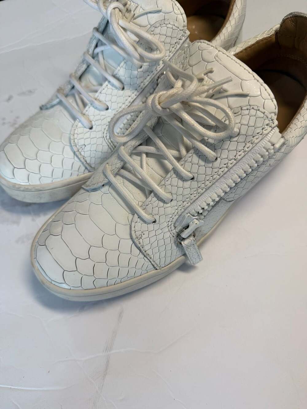 Giuseppe Zanotti Frankie Womens Sneakers EU 38 White Snake Leather Double Zip